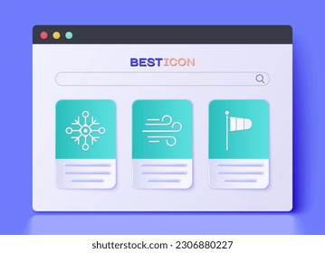 Icono de viento, copo de nieve y meteorología de cono. Vector