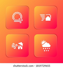 Fijar el viento y el sol, el torrente de Tornado, y Nube con nieve, lluvia, icono. Vector.