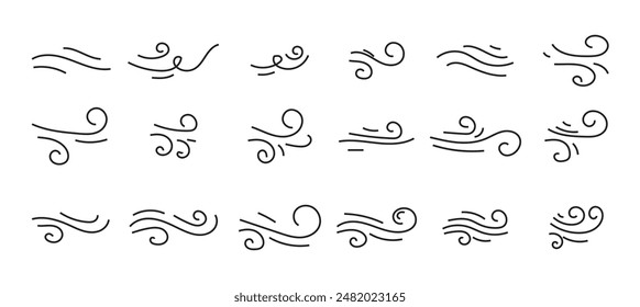 Set of wind thin line style icons vector