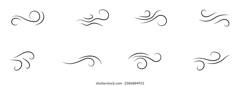 Set of wind thin line style icons vector.