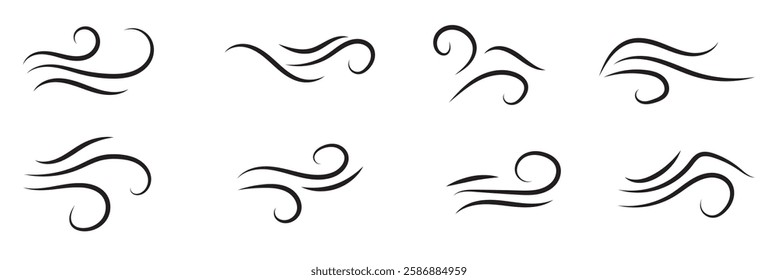 Set of wind thin line style icons vector.