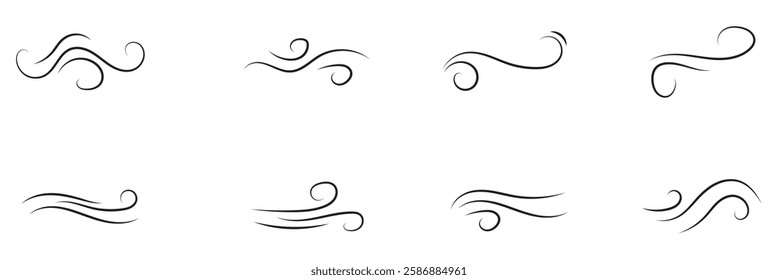 Set of wind thin line style icons vector.