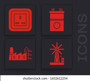 Sitúe la turbina eólica, la toma eléctrica, la batería de Camión y la planta y fábrica de la estación de energía. Vector