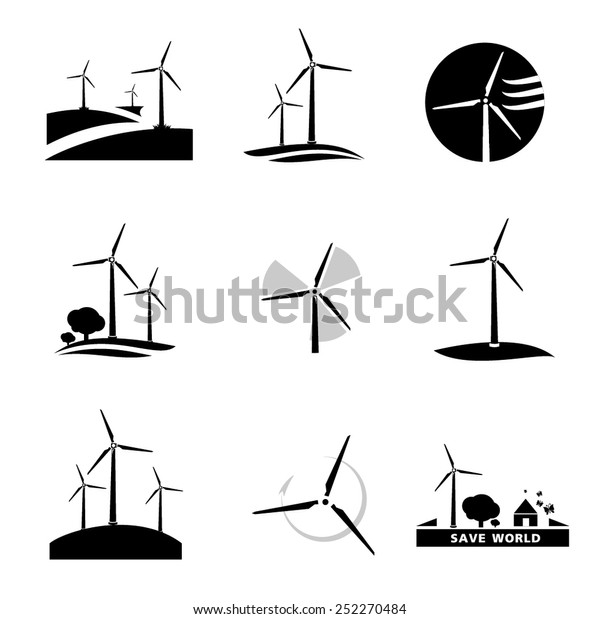 Set Wind Turbine Icon Vector Stock Vector (Royalty Free) 252270484