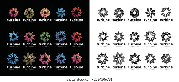 Set Wind turbine logo design. Turbine logo template collection	