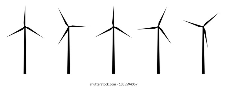 A set of wind turbines. Isolated flat icon symbol. Vector illustration.