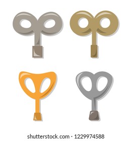 Set of winders vector isolated on white background. Winding key a classic object for windup toy or clock mechanism. 