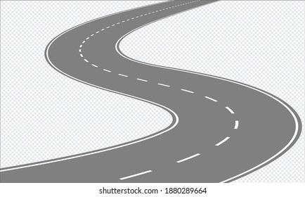 Set of winding road and highways with dividing markings Isolated