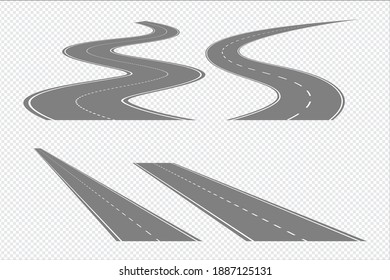 Set of winding road and highways with dividing markings Isolated