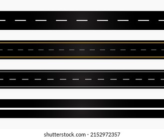 Set of winding road and highways with dividing markings isolated Premium Vector