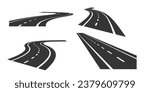 set of winding roads with white markings. Vector illustration isolated on white background. 