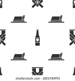 Set Windmill, Beer bottle and Oktoberfest hat on seamless pattern. Vector