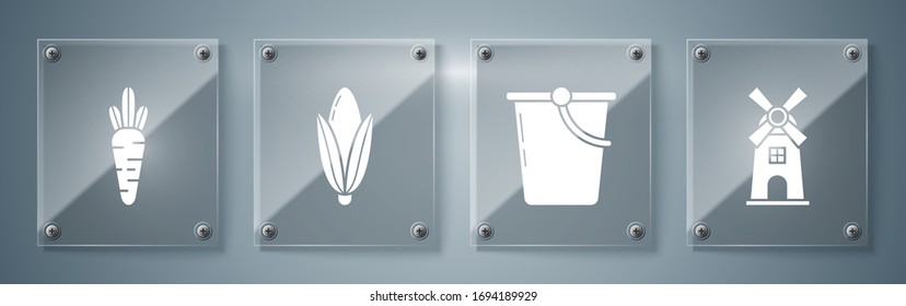 Monte el molino de viento, el cubo, el maíz y la zanja. Paneles de vidrio cuadrado. Vector