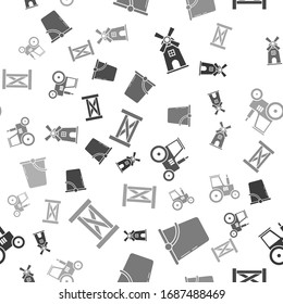 Ponga madera de parquet, cubo, tractor y valla de jardín en un patrón ininterrumpido. Vector