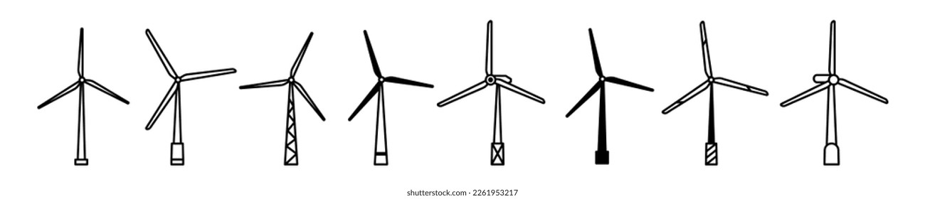 Set of Windmill Energy Power Generators line shapes, thin line design vector illustration