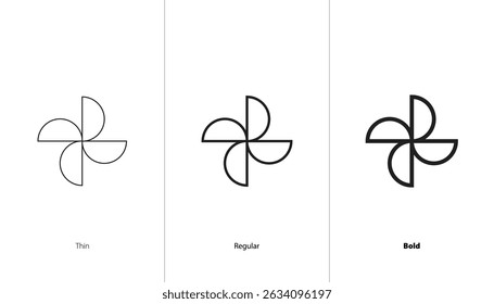 Set of windmill icon. thin, regular and bold line icons. wind eco energy icon. rotating windmill. wind turbine. vector icon