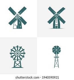 Conjunto de diseños de logotipo de Windmill ilustración vectorial, plantilla de concepto de diseño de logotipo de molino de viento creativo, iconos de símbolos