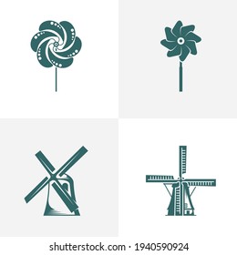 Set of Windmill logo design vector illustration, Creative windmill logo design concept template, symbols icons