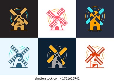 Set of Windmill logo. Icon design. Template elements