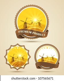 Set of windmills labels. Vector illustration