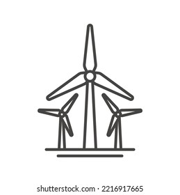 set of windmills vector line icon