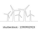 Set windmills or wind turbines in linear style, green ecology energy farm – stock vector