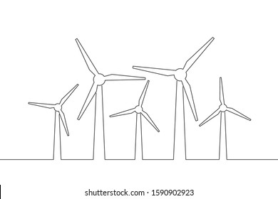 Set windmills or wind turbines in linear style, green ecology energy farm – stock vector