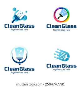 Set of Window cleaning service logo. Window glass cleaning vector logo