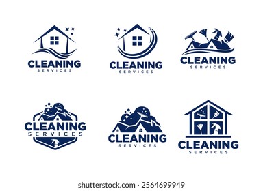 Set of Window cleaning service logo. Window glass cleaning vector logo