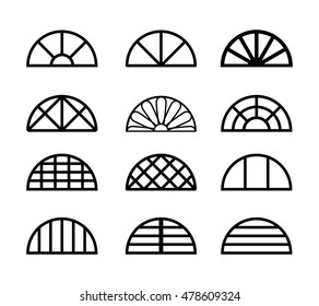 Set of window frames in semicircle shape, vector