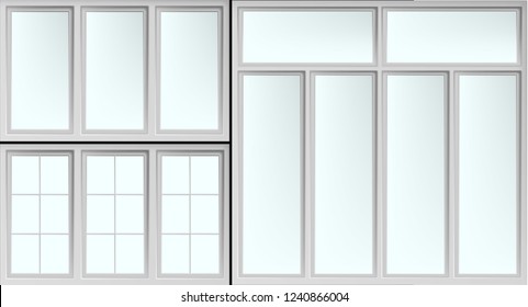 set of window frames showcase isolated on transparent background