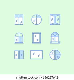 Set of window outline icons on green background