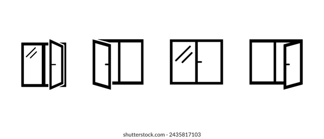 Conjunto de iconos vectoriales de ventana. Negro abrir y cerrar ventanas.