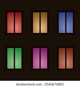 a set of windows arranged in a grid. Each window has its own color. The background is dark and the colors of the windows stand out. Vector illustration for designing prints in an urban style