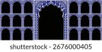 Set of windows Beautiful Arch small and Big Design with Indian Rajasthani fort and Culture. Wedding Backdrop and other uses. Abstract Indian floral rug design, Persian carpet, tribal texture, Vector.	