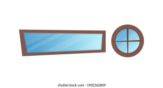 Set of windows in cartoon style. For the design of games or buildings. Isolated. Vector.
