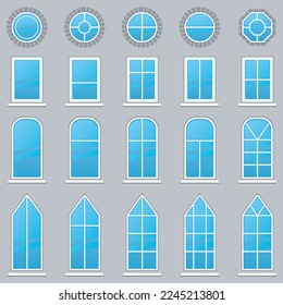 Conjunto de ventanas de diferentes formas sobre un fondo gris, eps 10