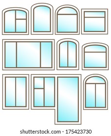 set windows icon with glossy glass on white background