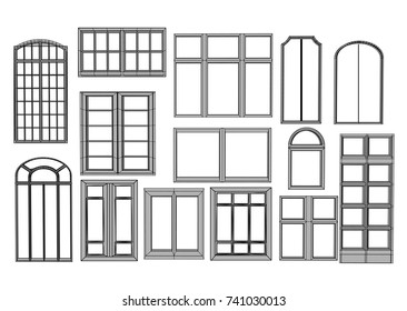 set of windows isolated on white background