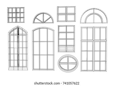 set of windows isolated on a white background