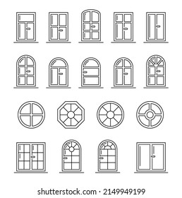 Set Windows line icon. Architecture elements. Linear icons isolated on white background. arch and round window frames