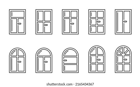 Set Windows line icon. Architecture elements. Linear icons isolated on white background. arch and round window frames