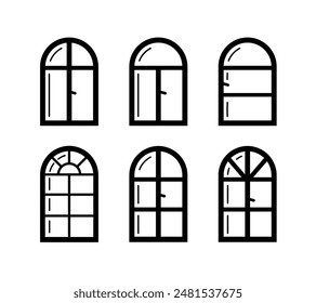 Set Windows line icon. Architecture elements. Linear icons isolated on white background. arch and round window frames