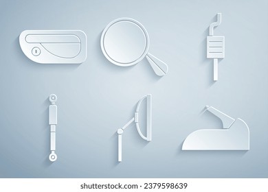 Set Windscreen wiper, Car muffler, Shock absorber, handbrake, mirror and door handle icon. Vector