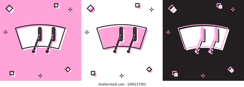 Set Windscreen wiper icon isolated on pink and white, black background.  Vector Illustration
