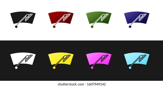Set Windscreen wiper icon isolated on black and white background.  Vector Illustration