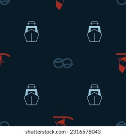 Set Windsurfing, Nautical rope knots and Yacht sailboat on seamless pattern. Vector