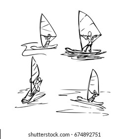 Set of windsurfing sketches.