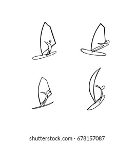 Set of windsurfing sketches. Sports logo.