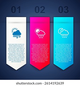 Set Windy weather, Cloud with snow and sun and moon. Business infographic template. Vector